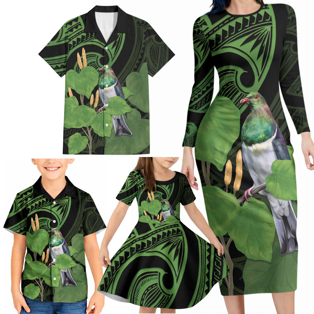 Kawakawa Rongoa Maori Kereru New Zealand Family Matching Long Sleeve Bodycon Dress and Hawaiian Shirt