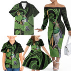 Kawakawa Rongoa Maori Kereru New Zealand Family Matching Off The Shoulder Long Sleeve Dress and Hawaiian Shirt