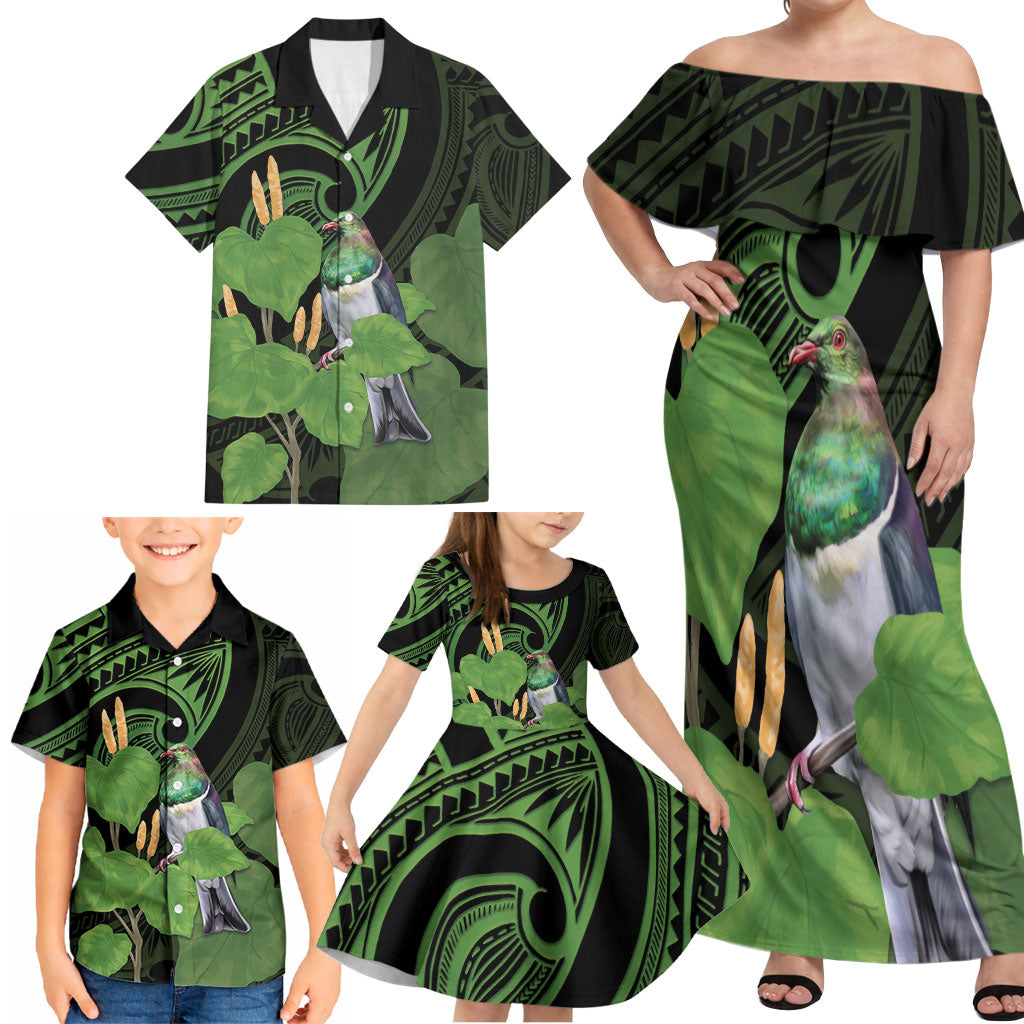 Kawakawa Rongoa Maori Kereru New Zealand Family Matching Off Shoulder Maxi Dress and Hawaiian Shirt