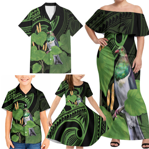 Kawakawa Rongoa Maori Kereru New Zealand Family Matching Off Shoulder Maxi Dress and Hawaiian Shirt