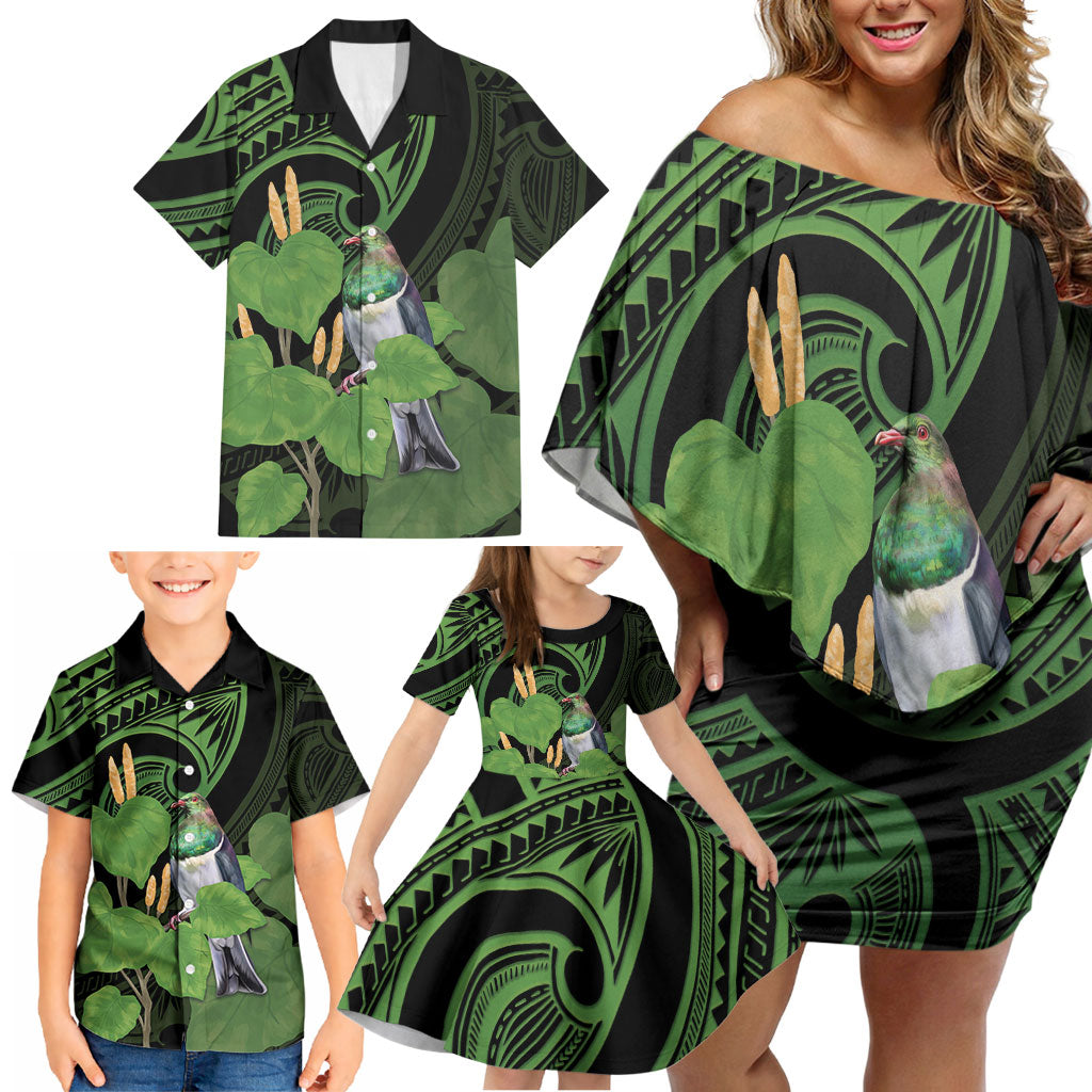 Kawakawa Rongoa Maori Kereru New Zealand Family Matching Off Shoulder Short Dress and Hawaiian Shirt