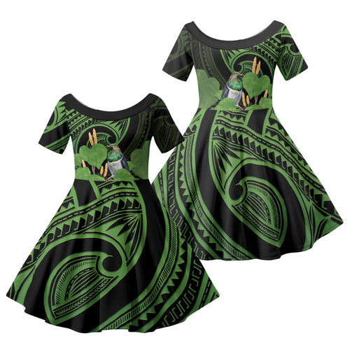 Kawakawa Rongoa Maori Kereru New Zealand Family Matching Off Shoulder Short Dress and Hawaiian Shirt