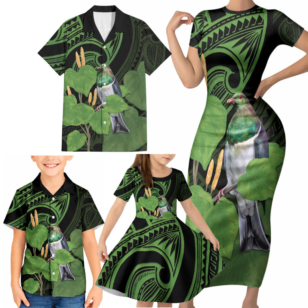 Kawakawa Rongoa Maori Kereru New Zealand Family Matching Short Sleeve Bodycon Dress and Hawaiian Shirt