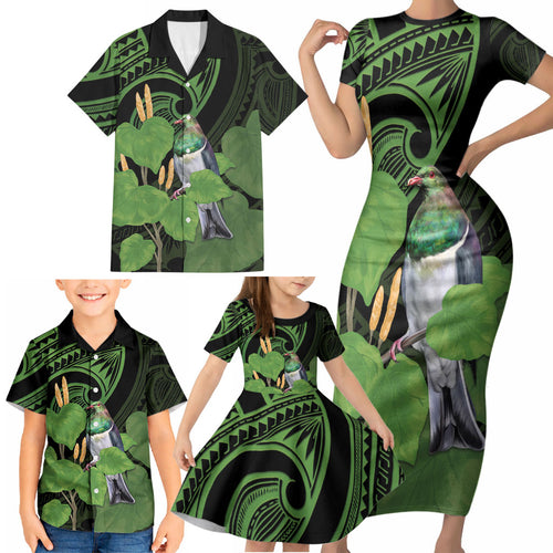 Kawakawa Rongoa Maori Kereru New Zealand Family Matching Short Sleeve Bodycon Dress and Hawaiian Shirt
