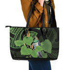 Kawakawa Rongoa Maori Kereru New Zealand Leather Tote Bag
