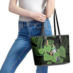 Kawakawa Rongoa Maori Kereru New Zealand Leather Tote Bag