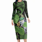 Kawakawa Rongoa Maori Kereru New Zealand Long Sleeve Bodycon Dress