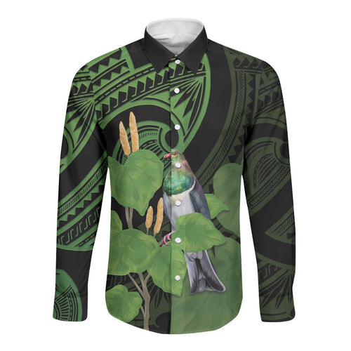 Kawakawa Rongoa Maori Kereru New Zealand Long Sleeve Button Shirt