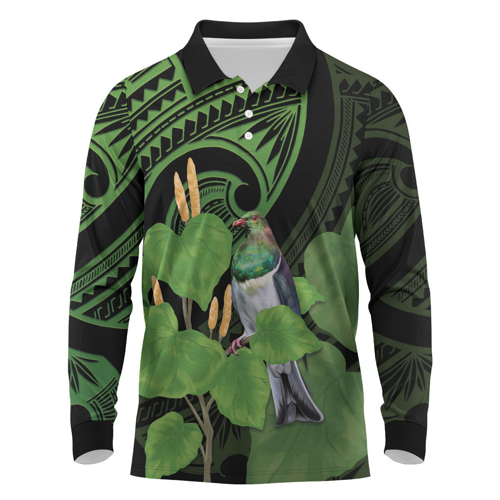 Kawakawa Rongoa Maori Kereru New Zealand Long Sleeve Polo Shirt
