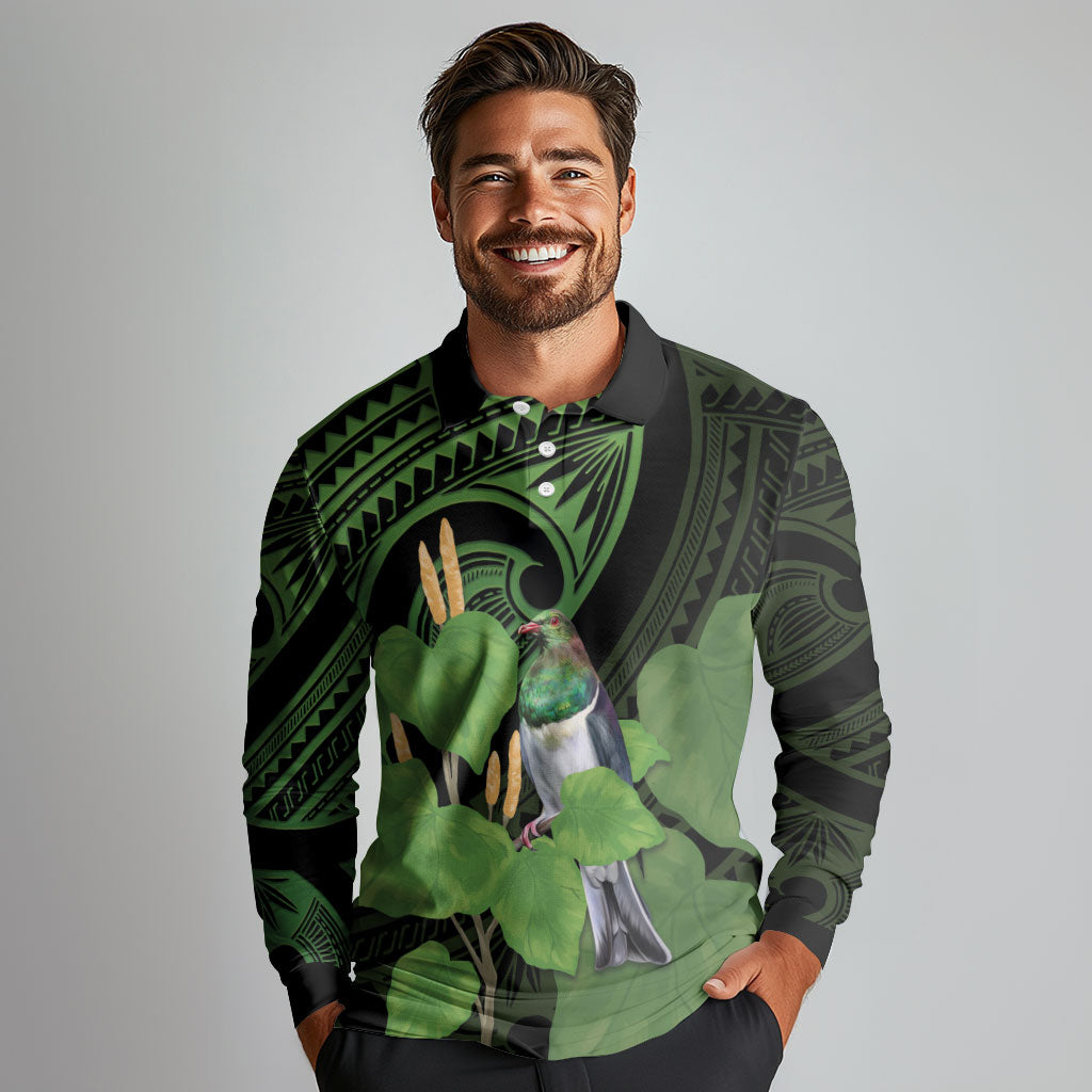 Kawakawa Rongoa Maori Kereru New Zealand Long Sleeve Polo Shirt