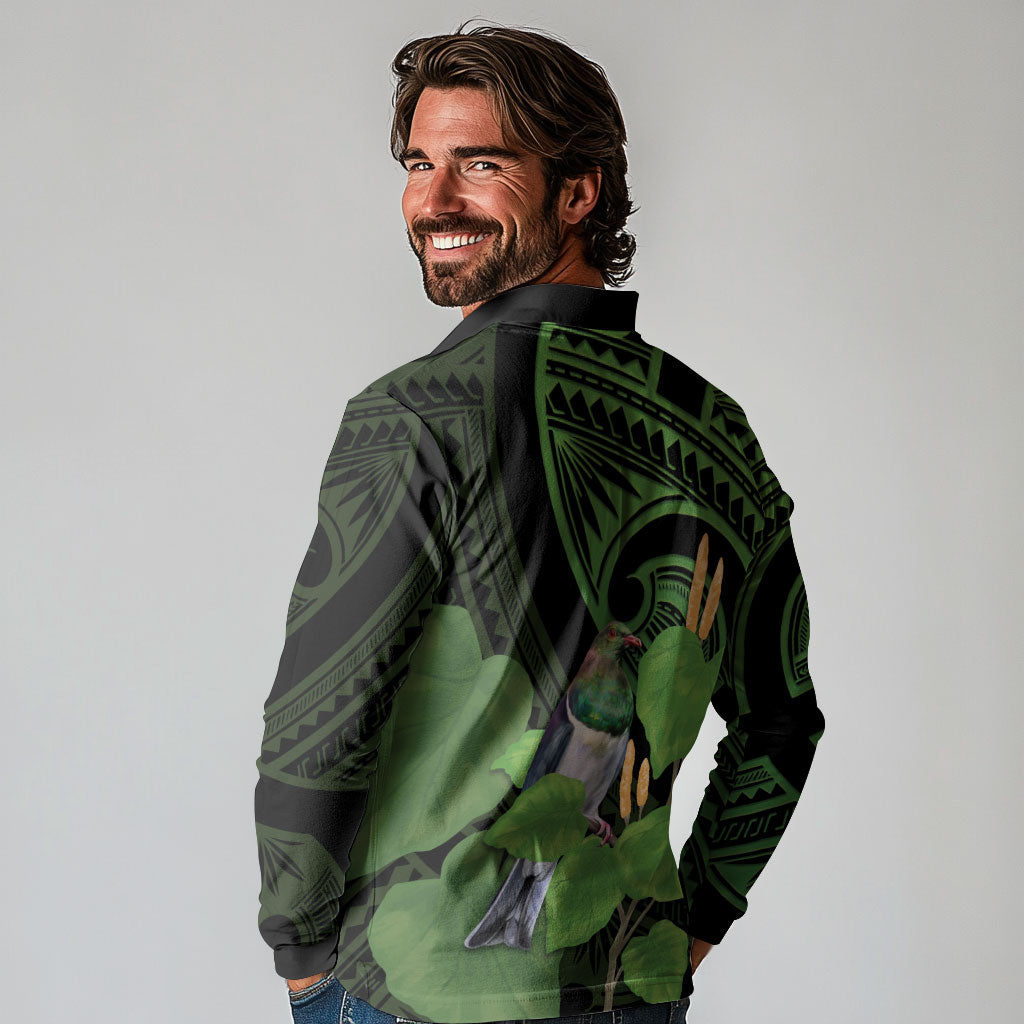 Kawakawa Rongoa Maori Kereru New Zealand Long Sleeve Polo Shirt