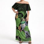 Kawakawa Rongoa Maori Kereru New Zealand Off Shoulder Maxi Dress