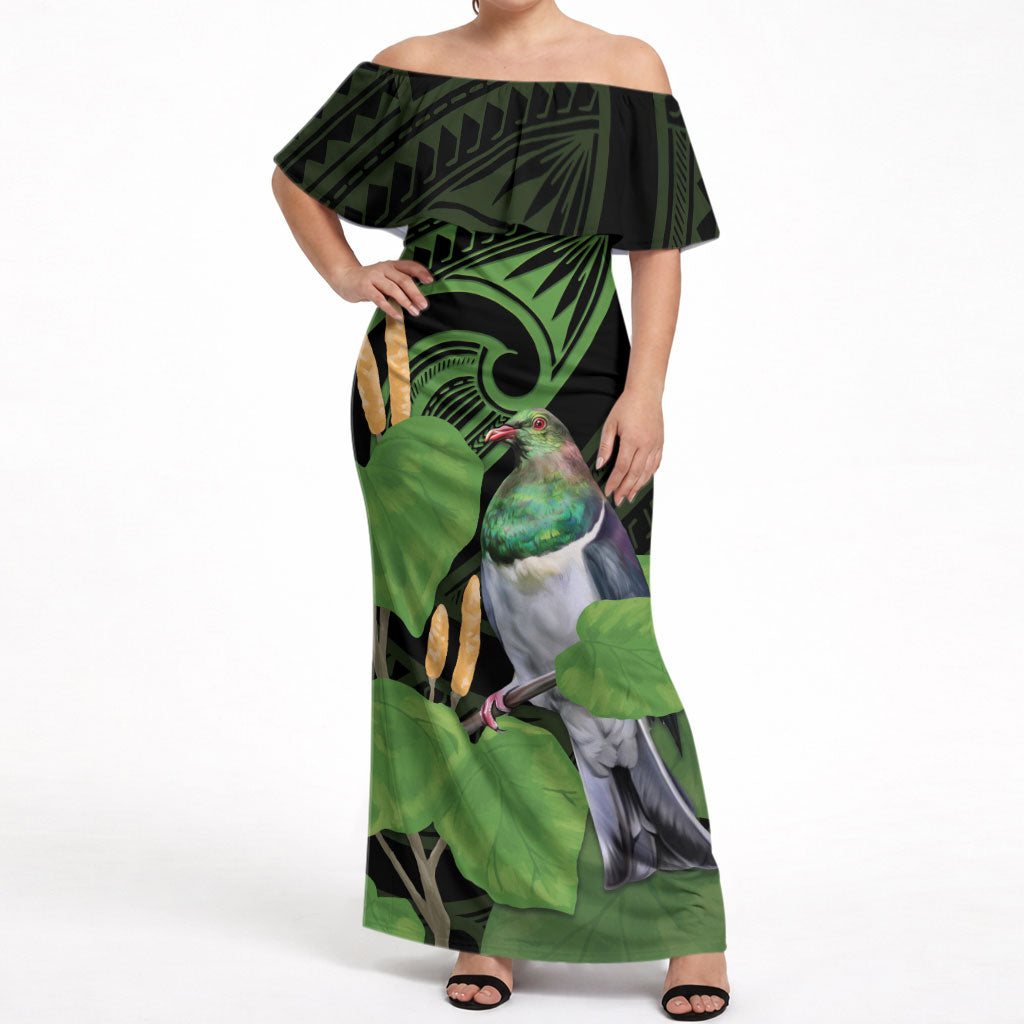 Kawakawa Rongoa Maori Kereru New Zealand Off Shoulder Maxi Dress