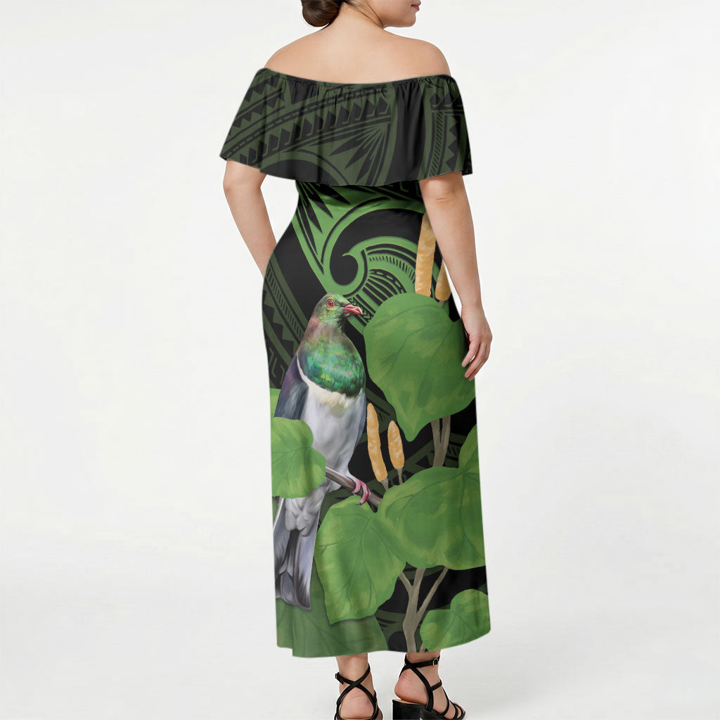 Kawakawa Rongoa Maori Kereru New Zealand Off Shoulder Maxi Dress