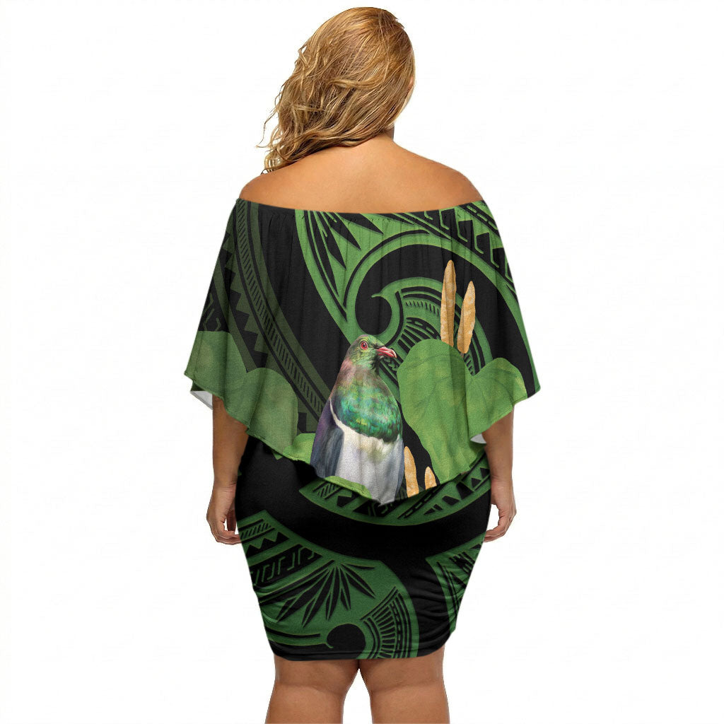 Kawakawa Rongoa Maori Kereru New Zealand Off Shoulder Short Dress