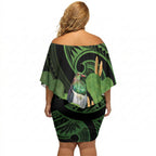 Kawakawa Rongoa Maori Kereru New Zealand Off Shoulder Short Dress