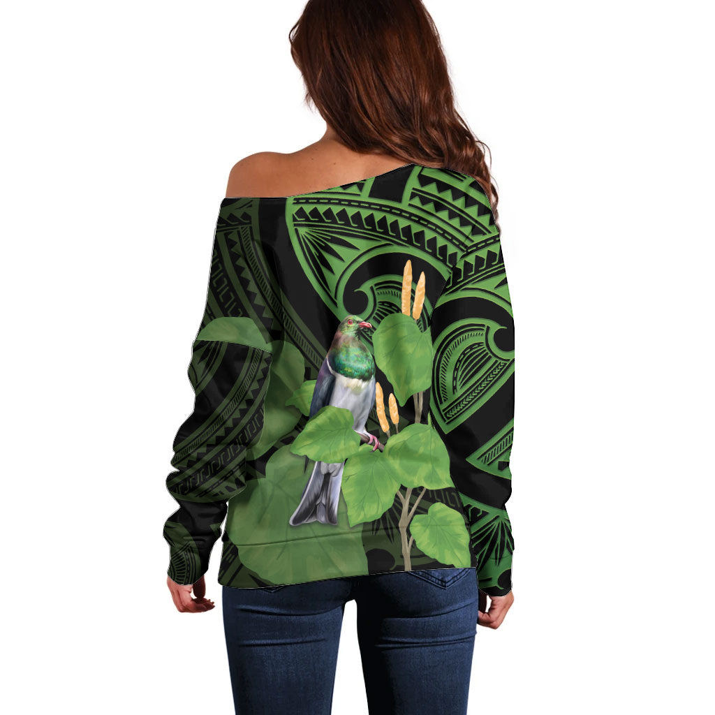Kawakawa Rongoa Maori Kereru New Zealand Off Shoulder Sweater