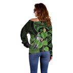 Kawakawa Rongoa Maori Kereru New Zealand Off Shoulder Sweater