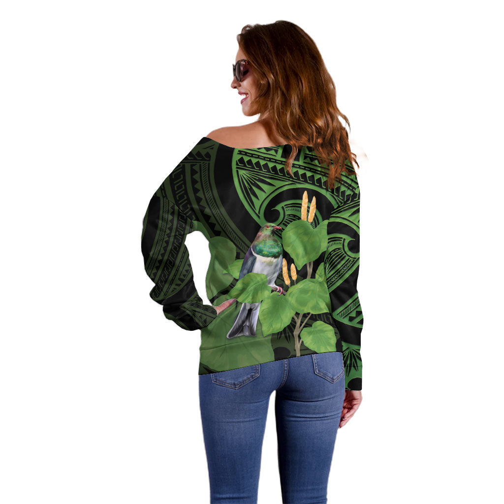 Kawakawa Rongoa Maori Kereru New Zealand Off Shoulder Sweater