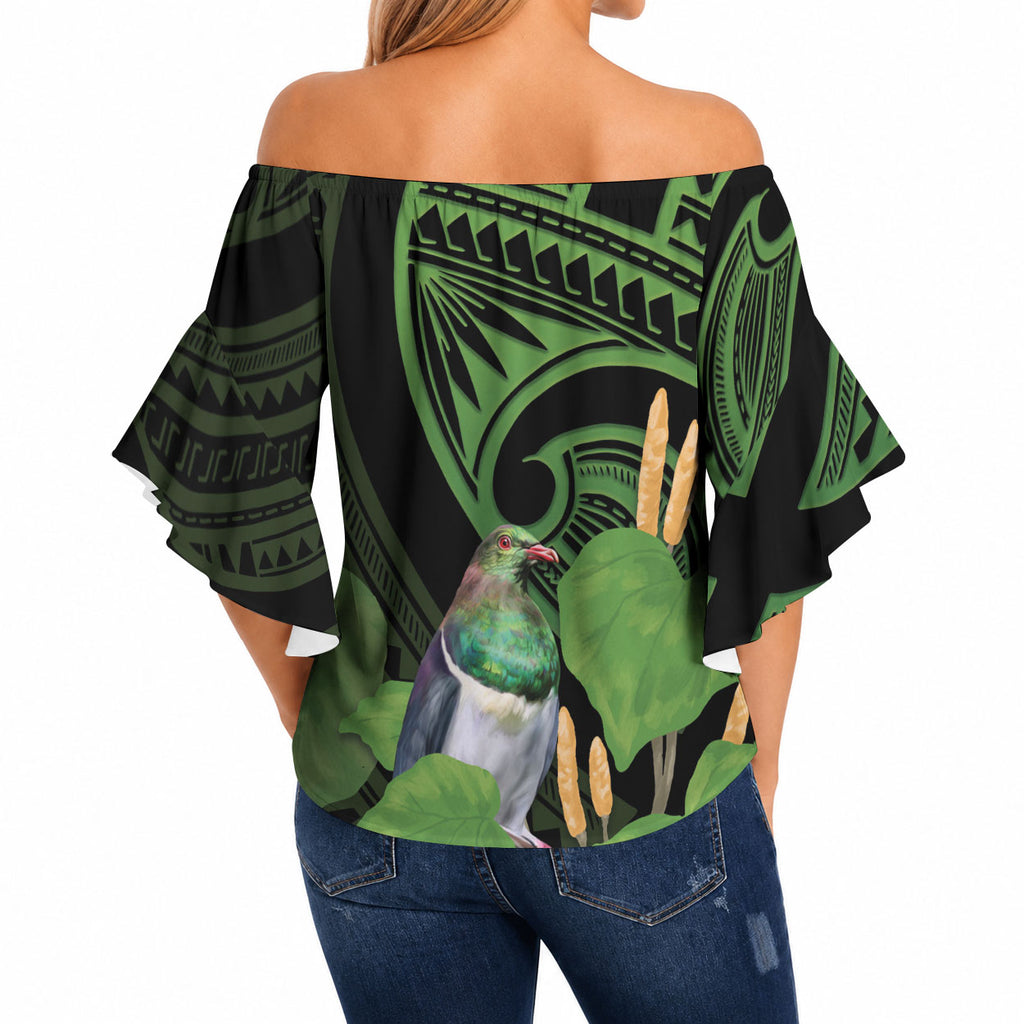 Kawakawa Rongoa Maori Kereru New Zealand Off Shoulder Wrap Waist Top