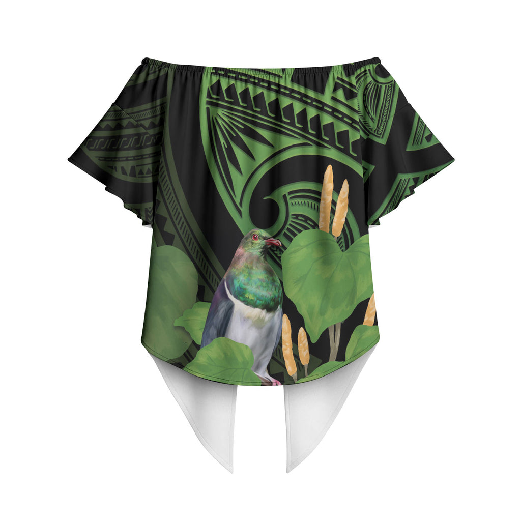 Kawakawa Rongoa Maori Kereru New Zealand Off Shoulder Wrap Waist Top