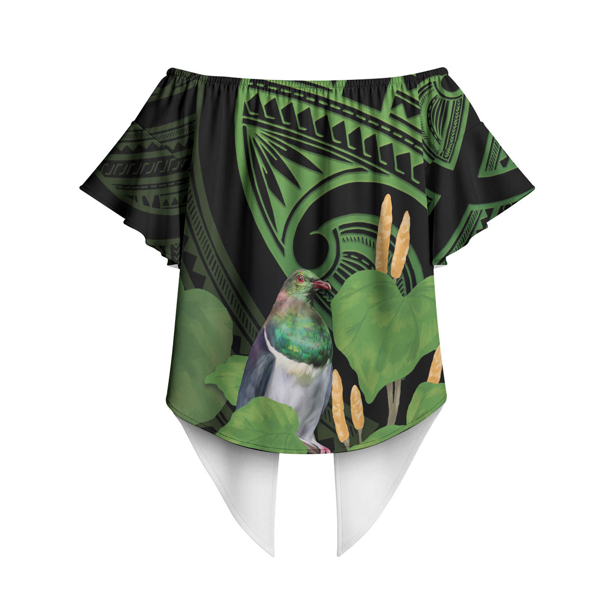 Kawakawa Rongoa Maori Kereru New Zealand Off Shoulder Wrap Waist Top