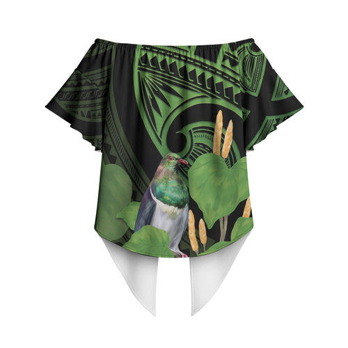 Kawakawa Rongoa Maori Kereru New Zealand Off Shoulder Wrap Waist Top