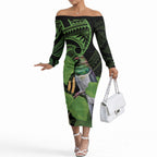 Kawakawa Rongoa Maori Kereru New Zealand Off The Shoulder Long Sleeve Dress