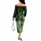 Kawakawa Rongoa Maori Kereru New Zealand Off The Shoulder Long Sleeve Dress