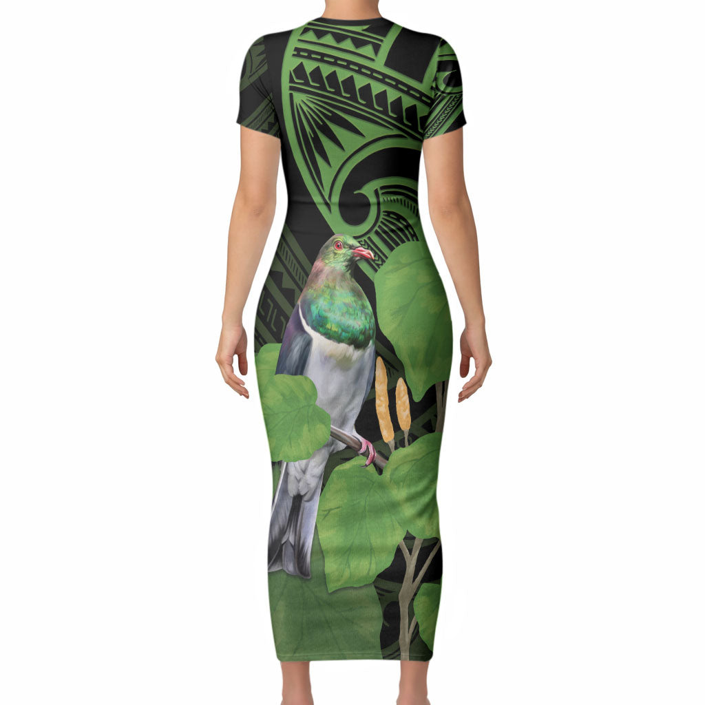 Kawakawa Rongoa Maori Kereru New Zealand Short Sleeve Bodycon Dress