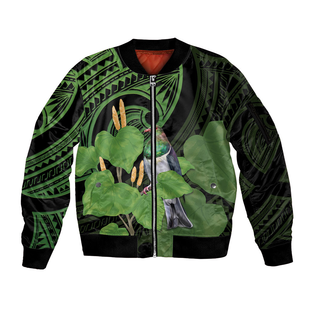 Kawakawa Rongoa Maori Kereru New Zealand Sleeve Zip Bomber Jacket