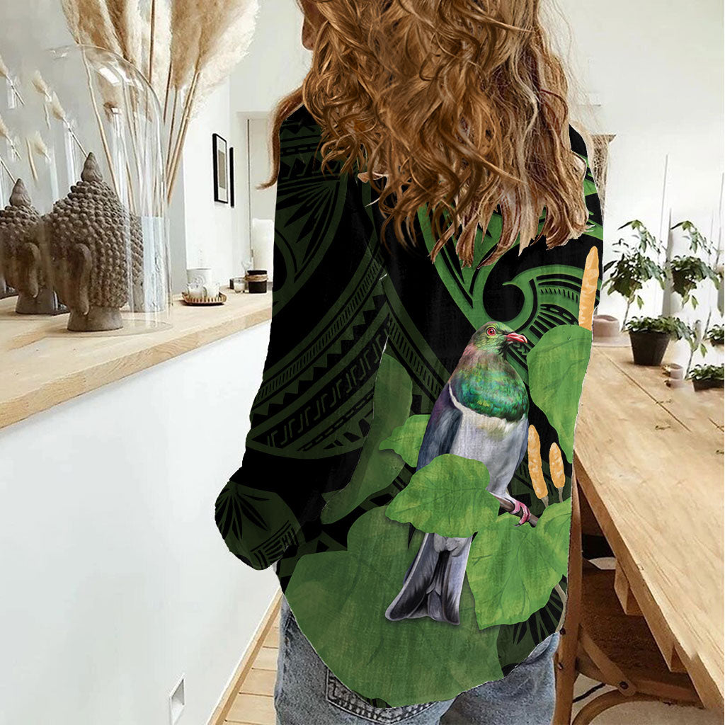Kawakawa Rongoa Maori Kereru New Zealand Women Casual Shirt