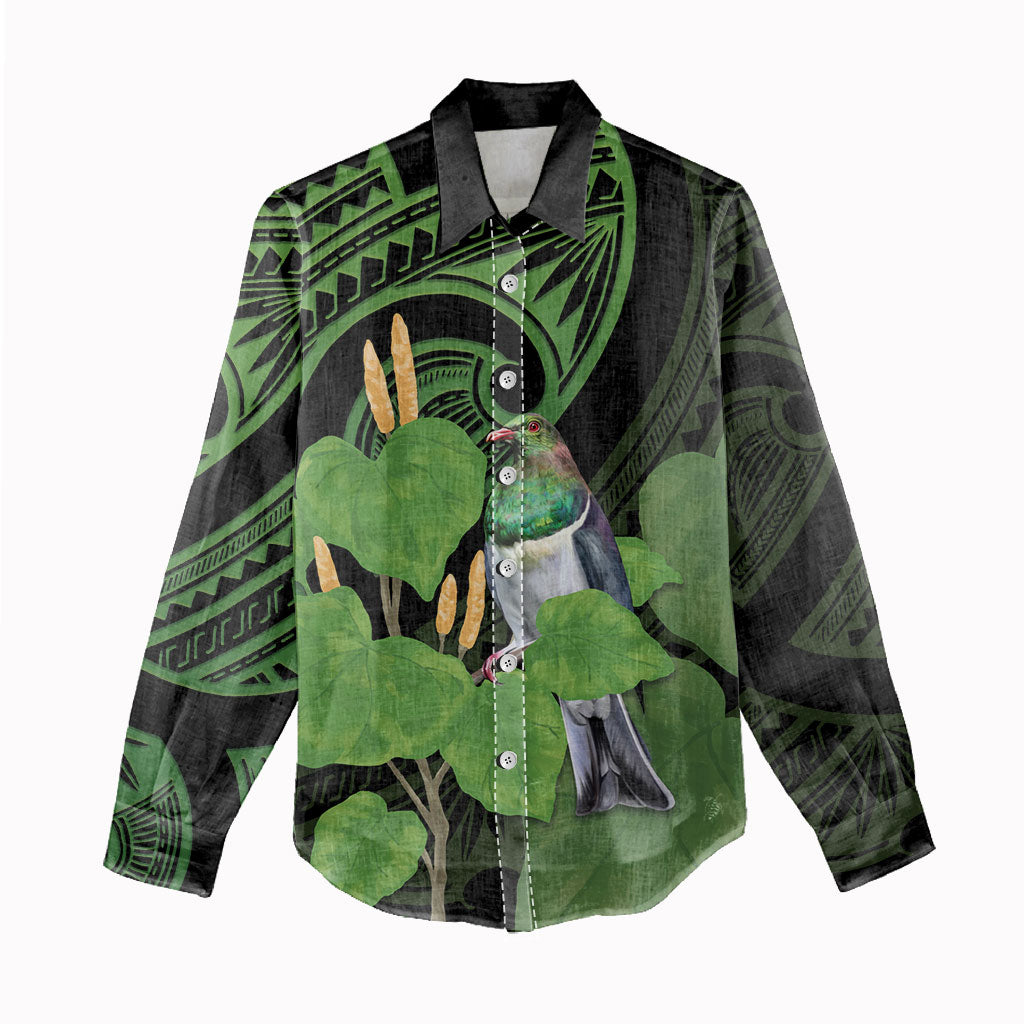 Kawakawa Rongoa Maori Kereru New Zealand Women Casual Shirt