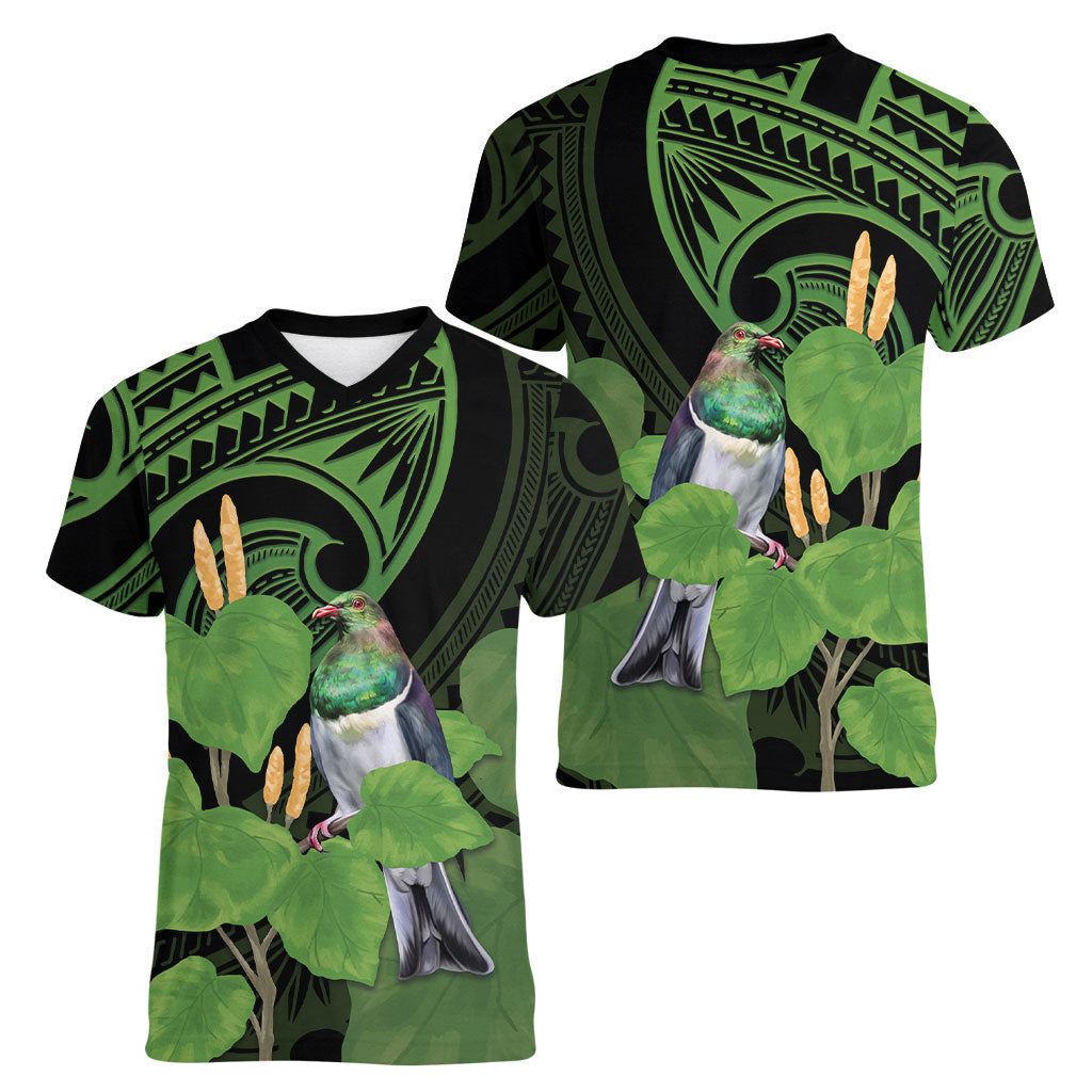 Kawakawa Rongoa Maori Kereru New Zealand Women V-Neck T-Shirt