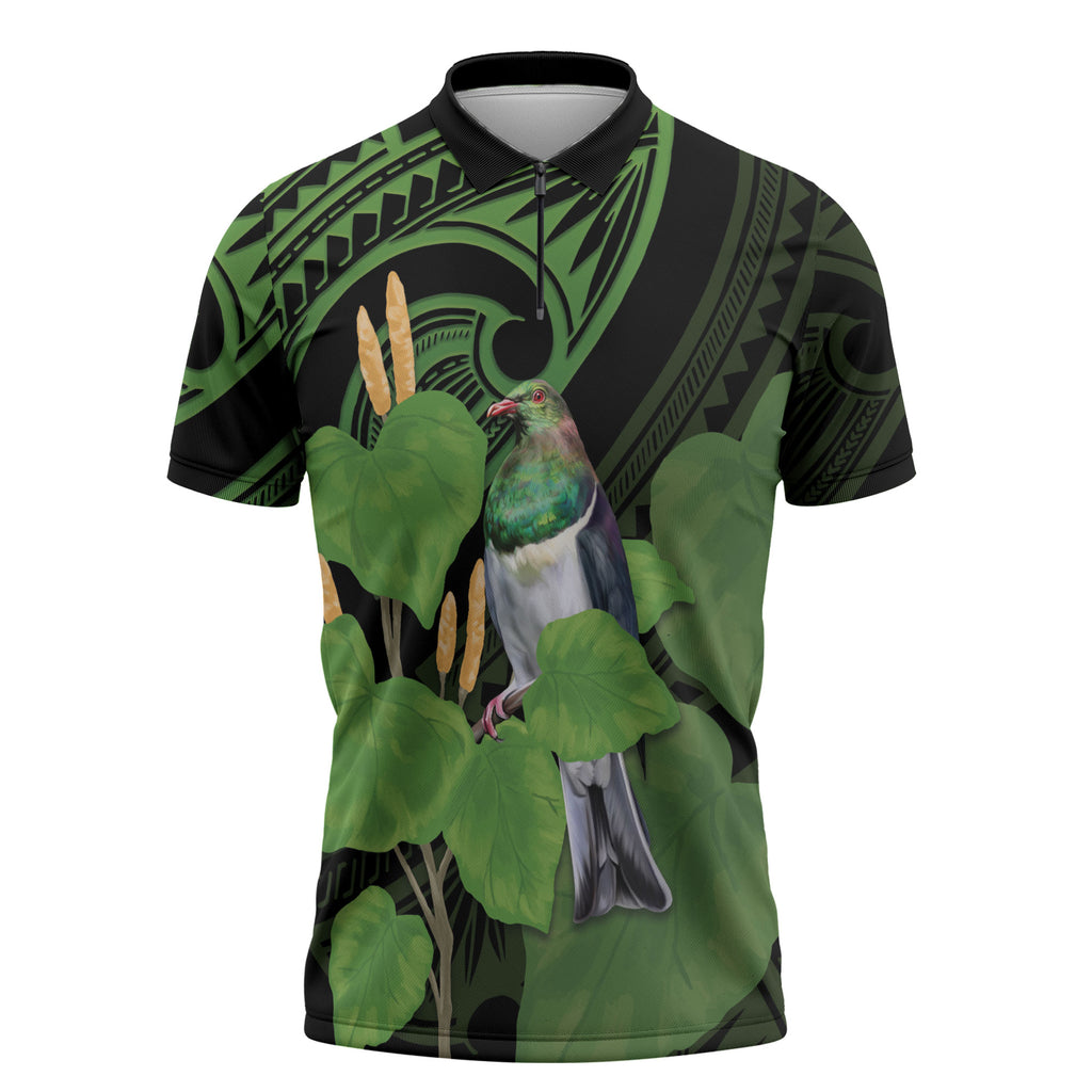 Kawakawa Rongoa Maori Kereru New Zealand Zipper Polo Shirt