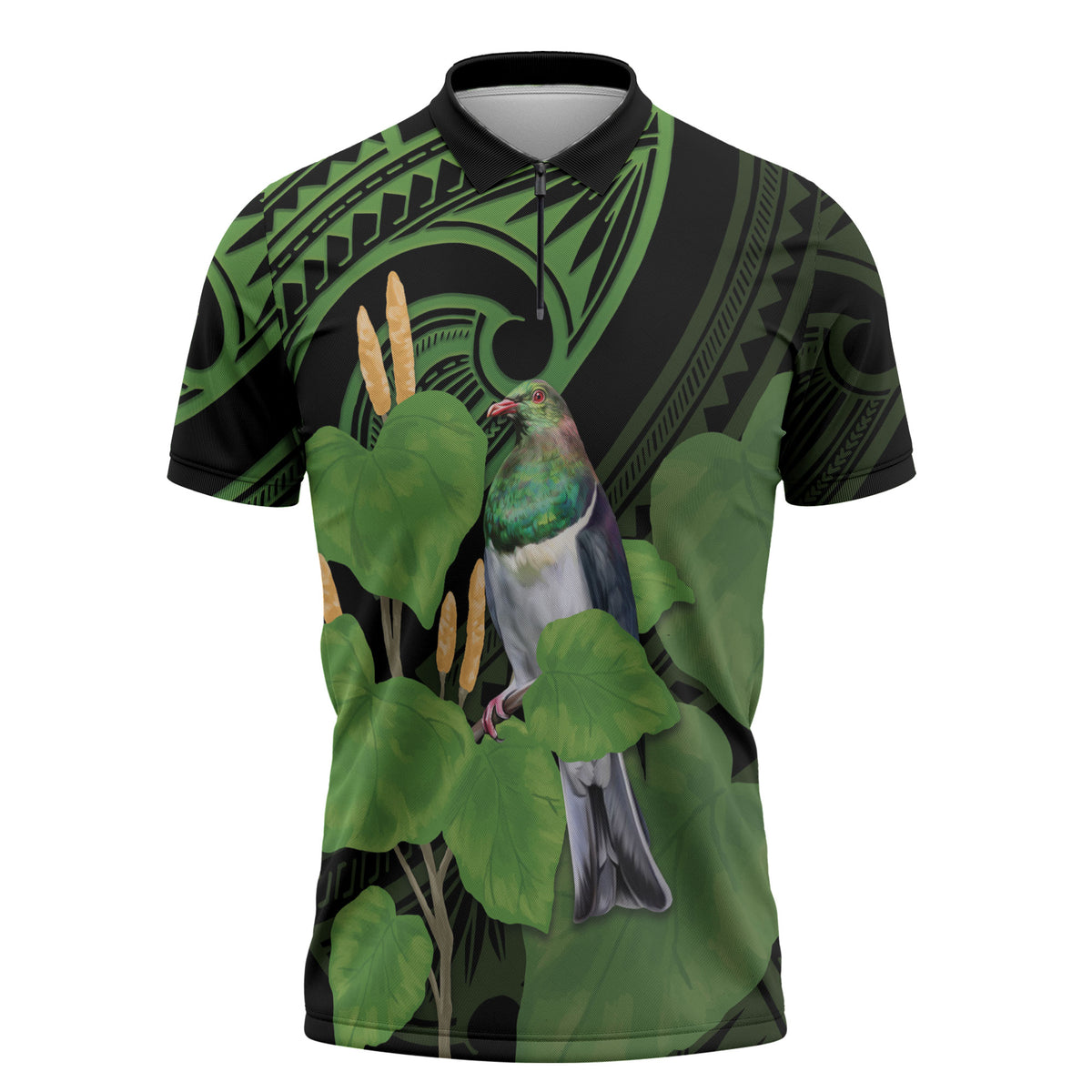 Kawakawa Rongoa Maori Kereru New Zealand Zipper Polo Shirt
