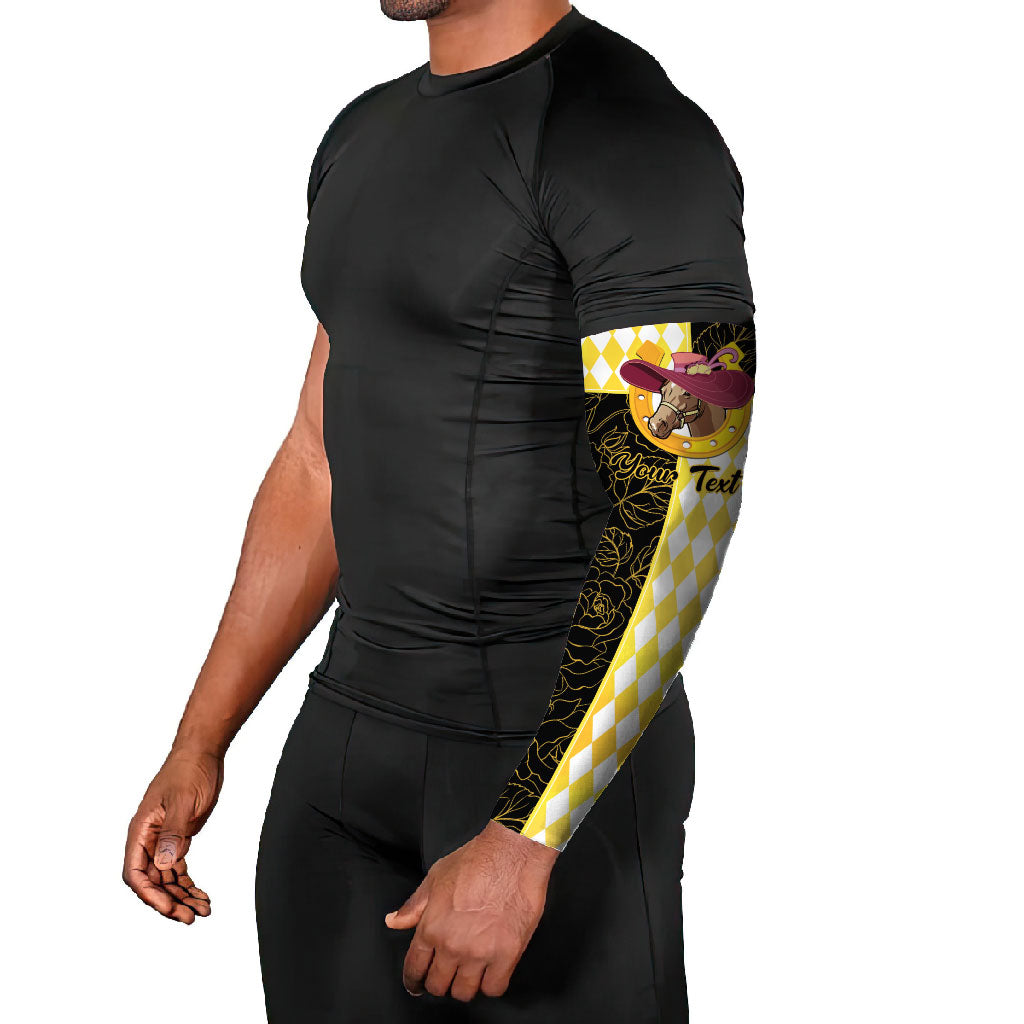 Personalised Melbourne Cup Australia Arm Sleeves Diamond Horse Racing Silks Inspired Yellow