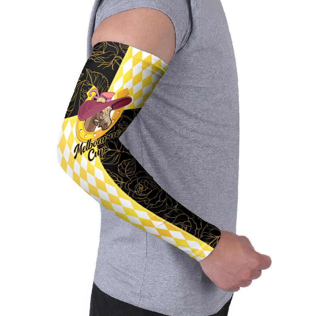 Personalised Melbourne Cup Australia Arm Sleeves Diamond Horse Racing Silks Inspired Yellow