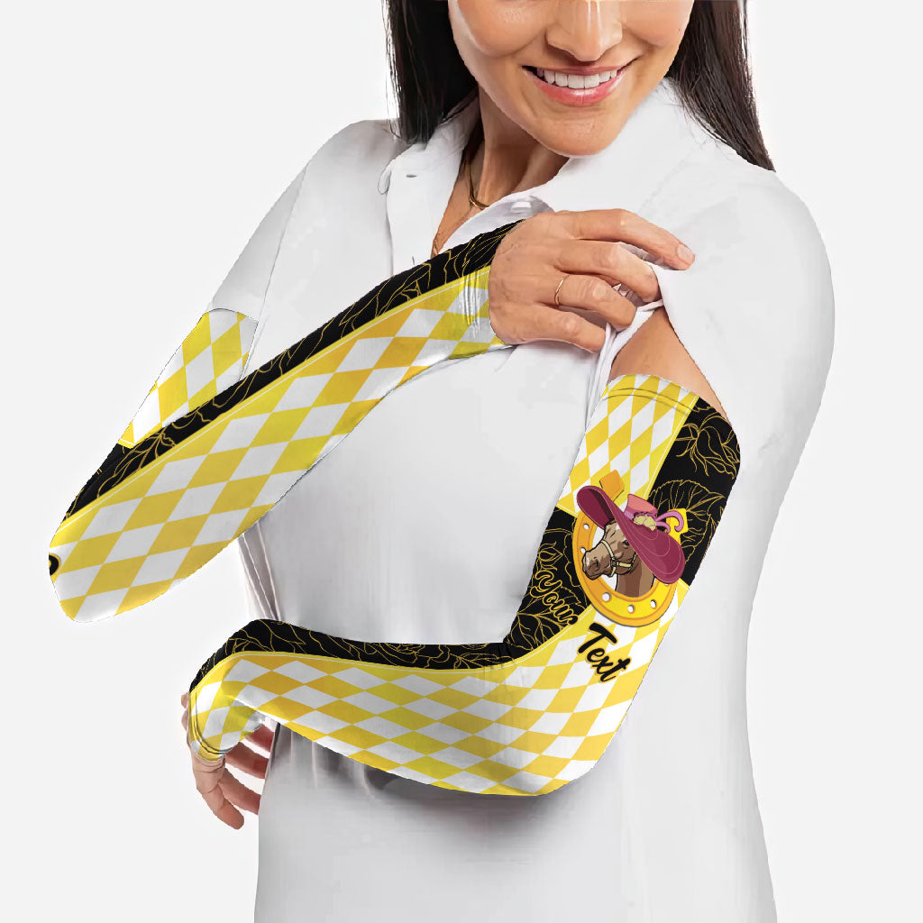 Personalised Melbourne Cup Australia Arm Sleeves Diamond Horse Racing Silks Inspired Yellow