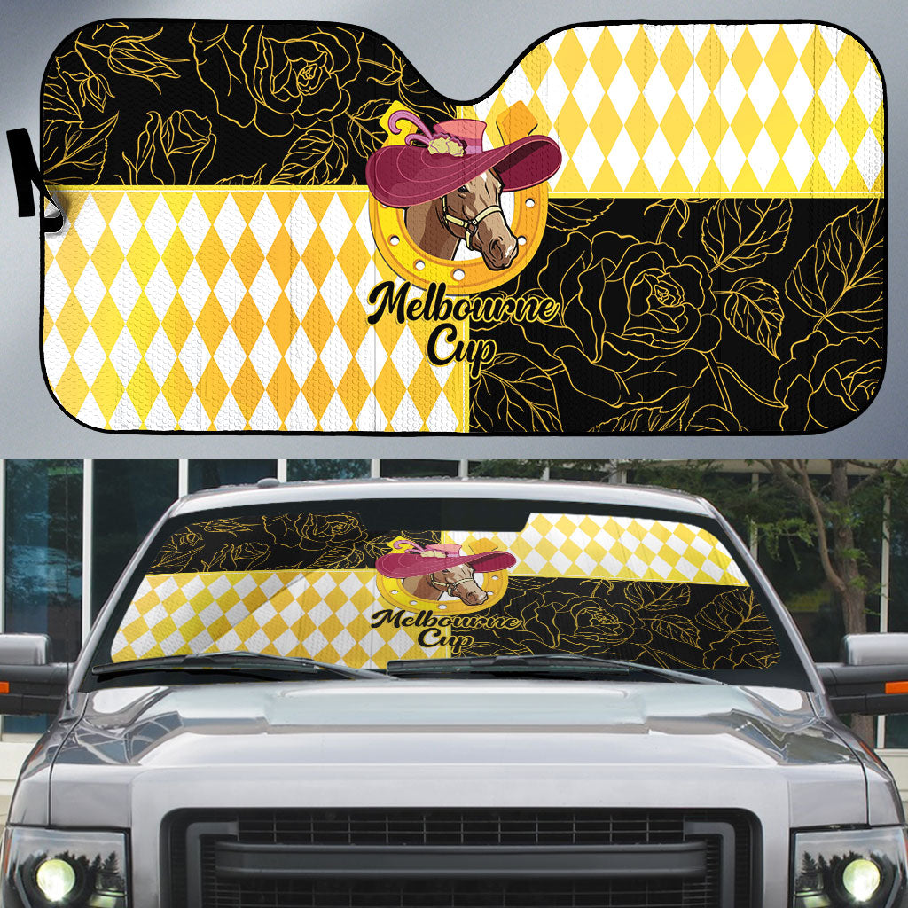 Melbourne Cup Australia Auto Sun Shade Diamond Horse Racing Silks Inspired Yellow