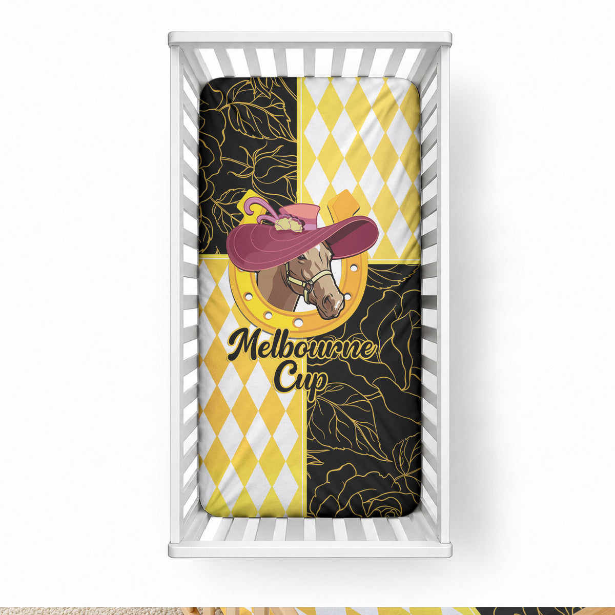 Melbourne Cup Australia Baby Bed Cover Diamond Horse Racing Silks Inspired Yellow