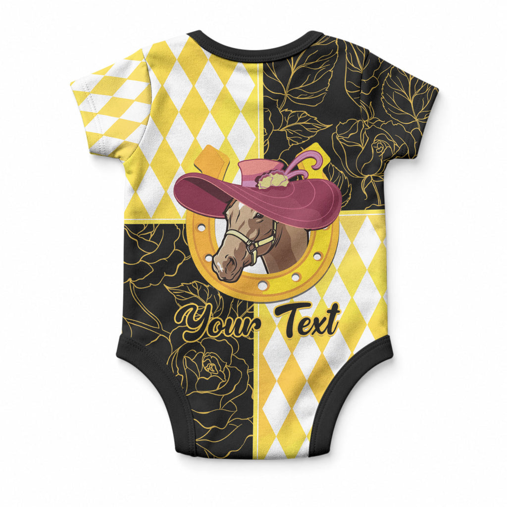 Personalised Melbourne Cup Australia Baby Onesie Diamond Horse Racing Silks Inspired Yellow