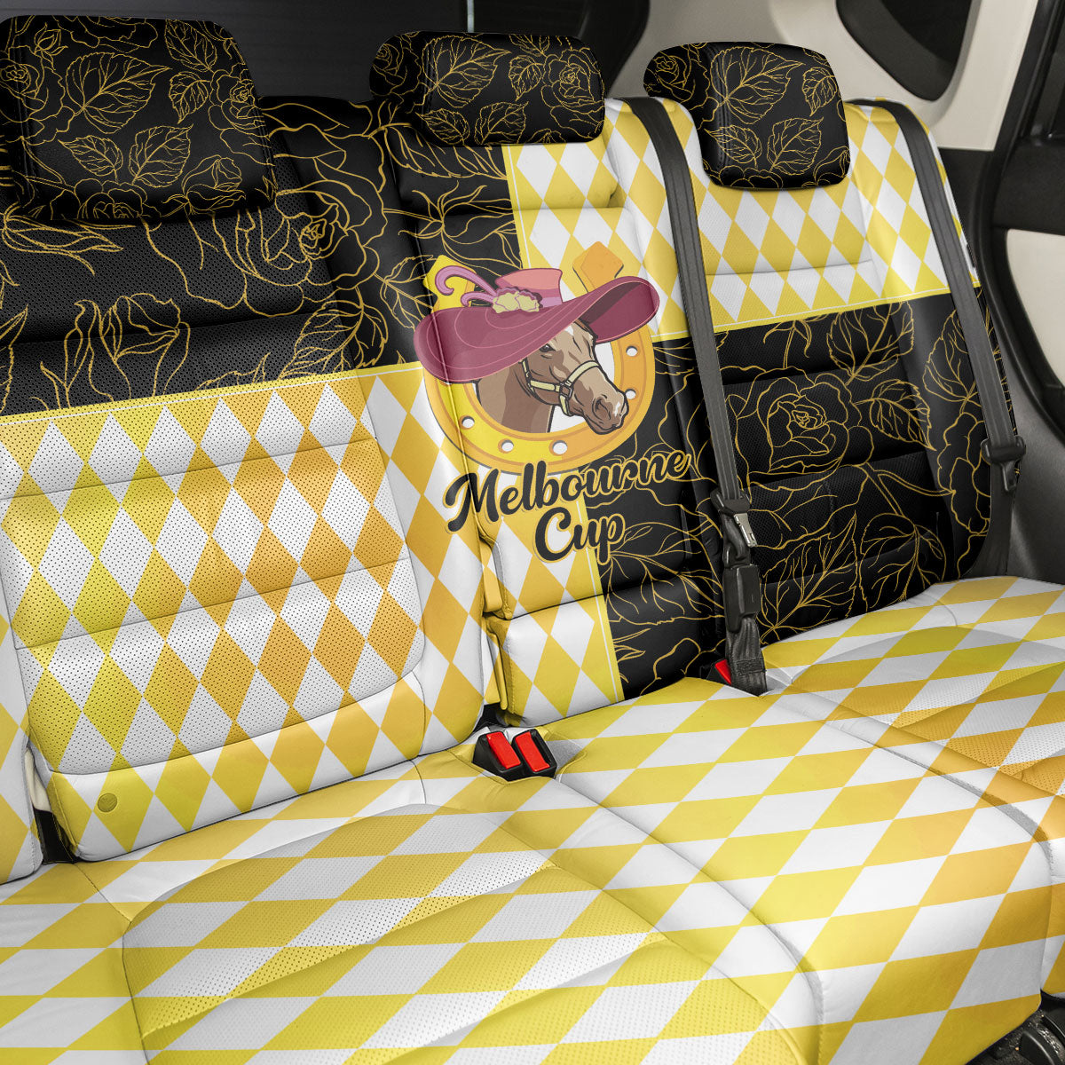 Melbourne Cup Australia Back Car Seat Cover Diamond Horse Racing Silks Inspired Yellow
