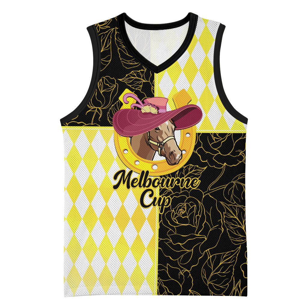 Personalised Melbourne Cup Australia Basketball Jersey Diamond Horse Racing Silks Inspired Yellow