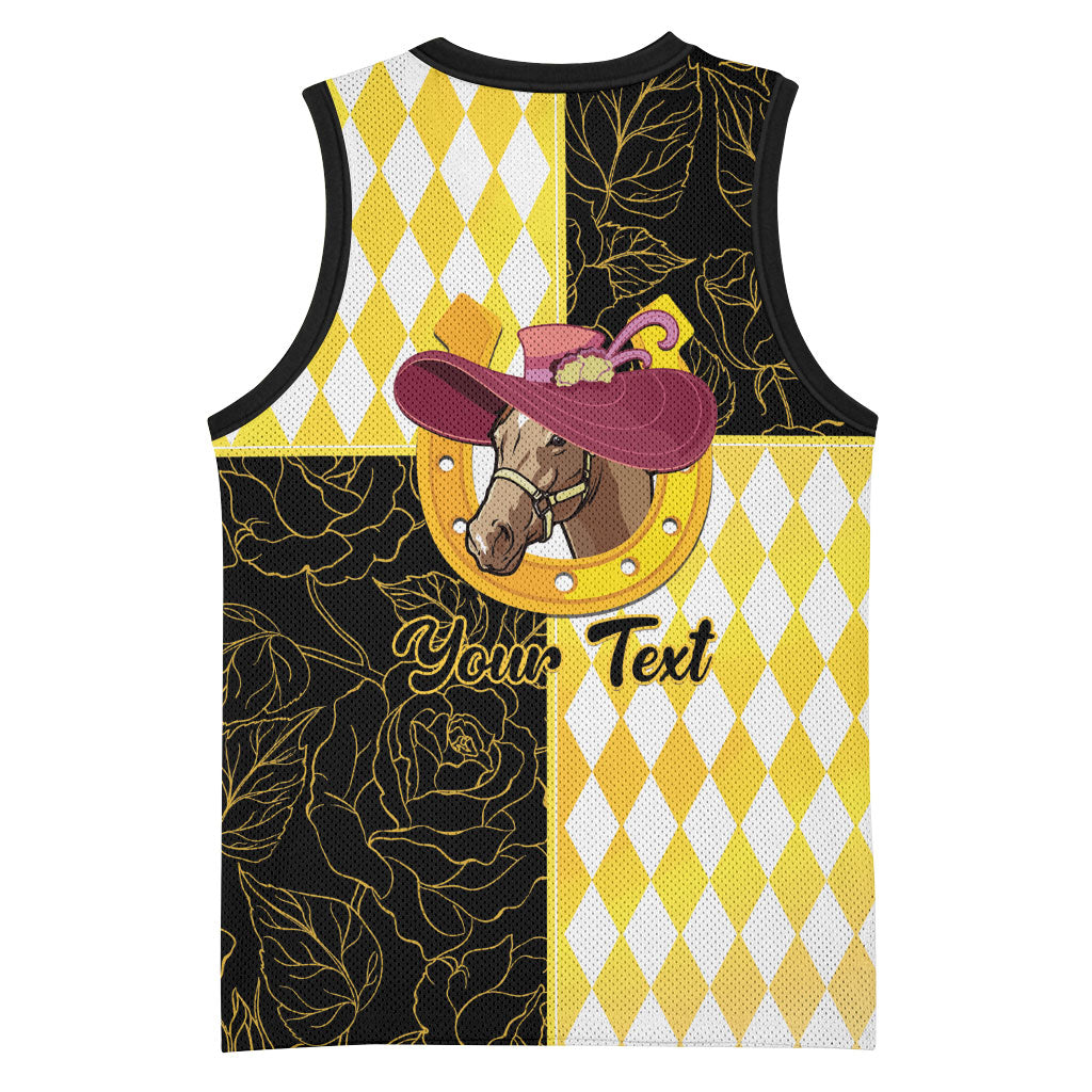 Personalised Melbourne Cup Australia Basketball Jersey Diamond Horse Racing Silks Inspired Yellow