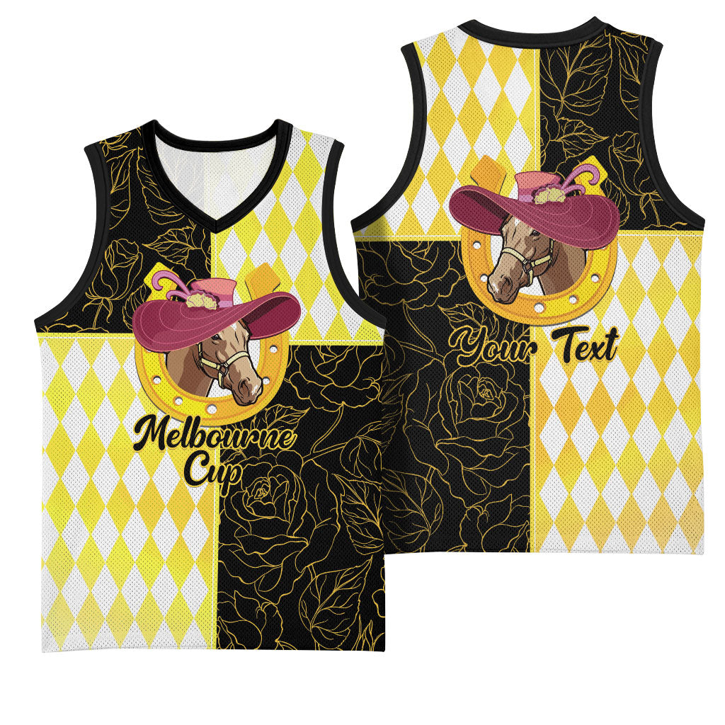 Personalised Melbourne Cup Australia Basketball Jersey Diamond Horse Racing Silks Inspired Yellow