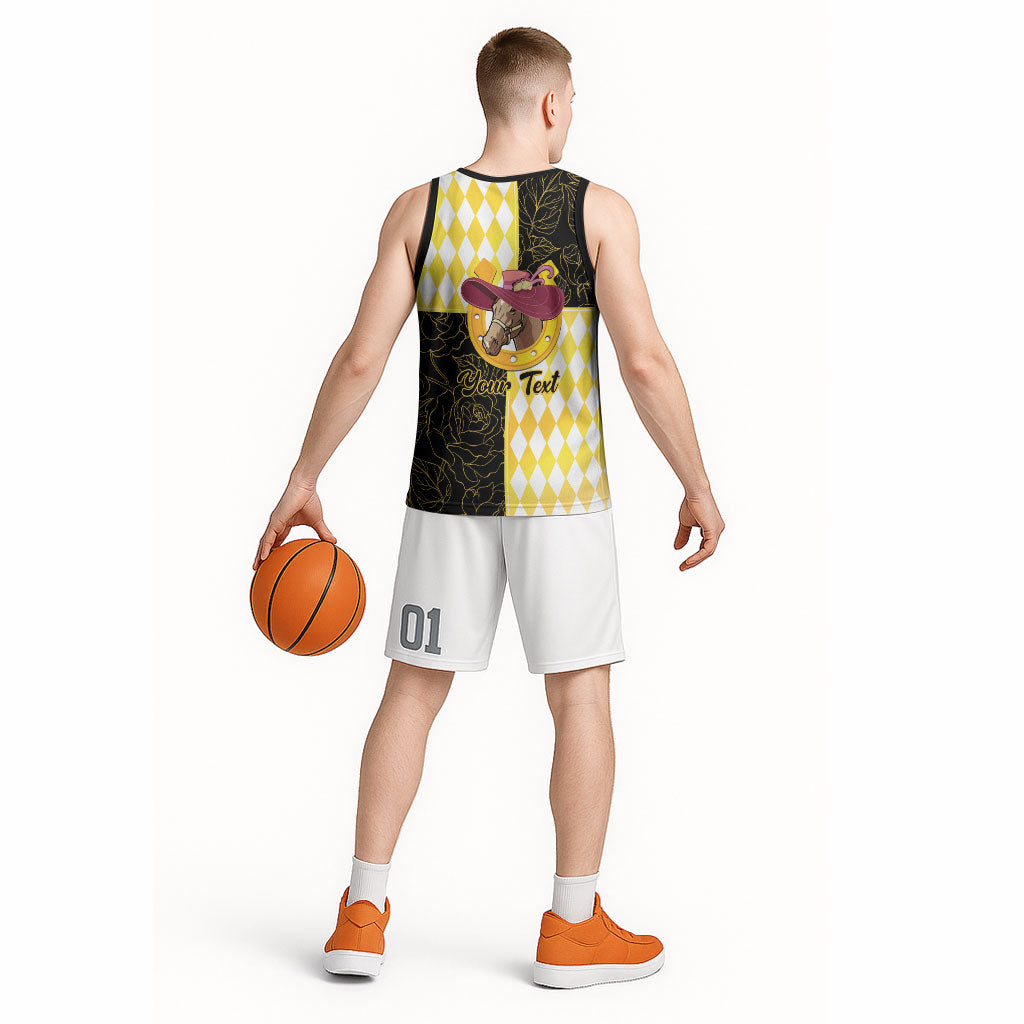 Personalised Melbourne Cup Australia Basketball Jersey Diamond Horse Racing Silks Inspired Yellow