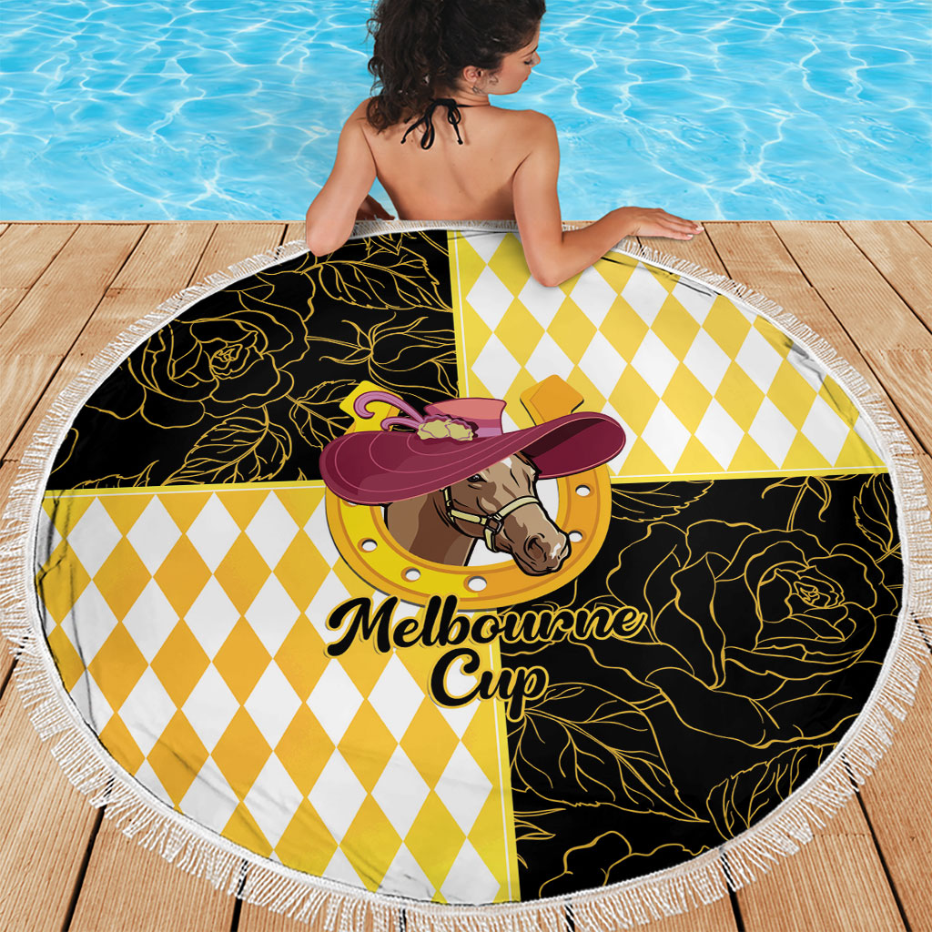 Melbourne Cup Australia Beach Blanket Diamond Horse Racing Silks Inspired Yellow