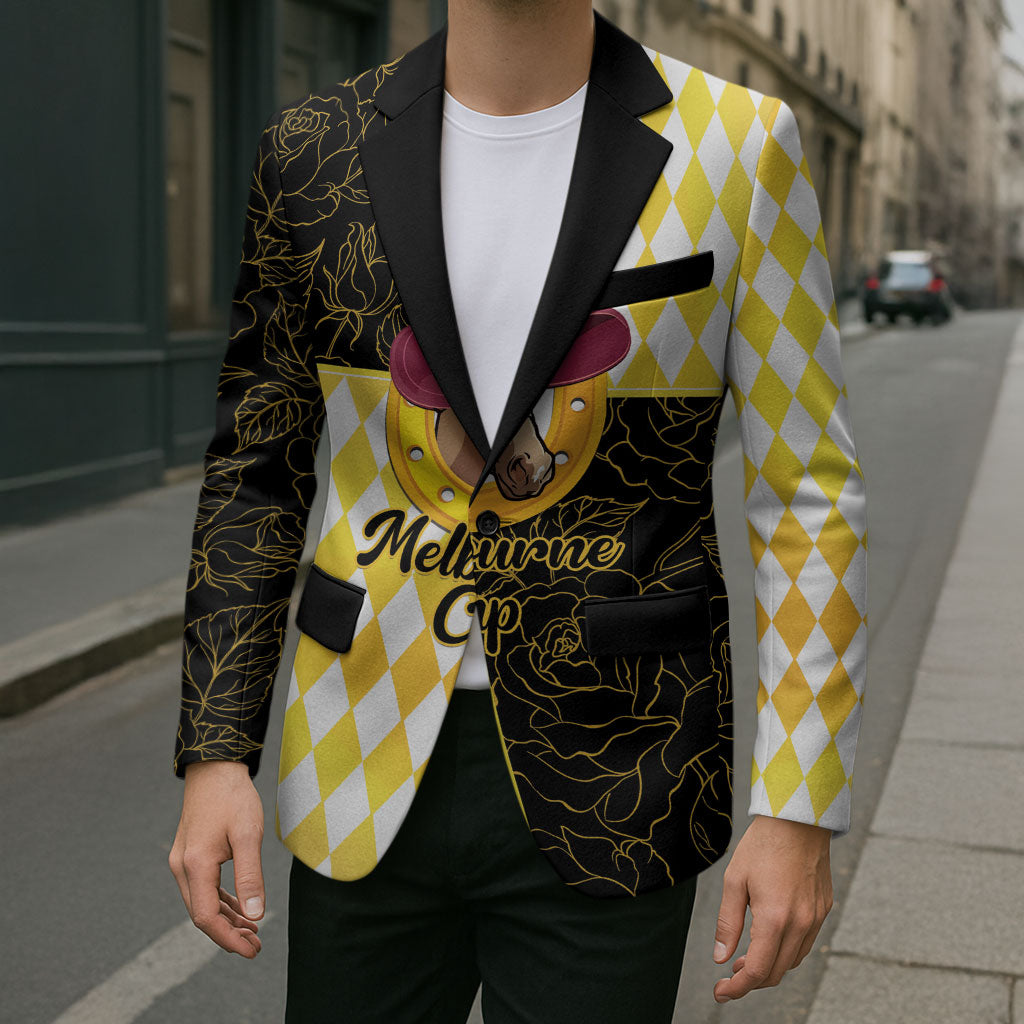 Personalised Melbourne Cup Australia Blazer Diamond Horse Racing Silks Inspired Yellow