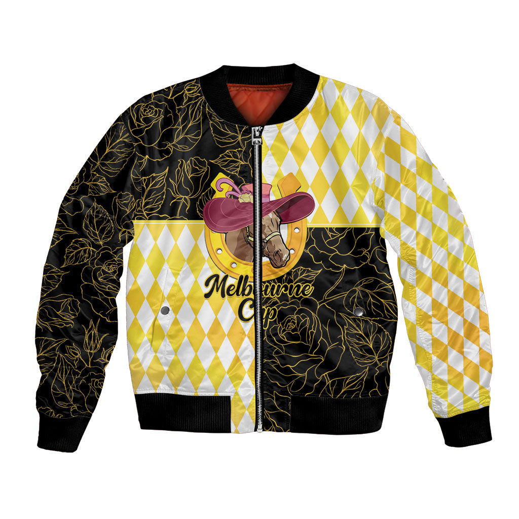 Personalised Melbourne Cup Australia Bomber Jacket Diamond Horse Racing Silks Inspired Yellow
